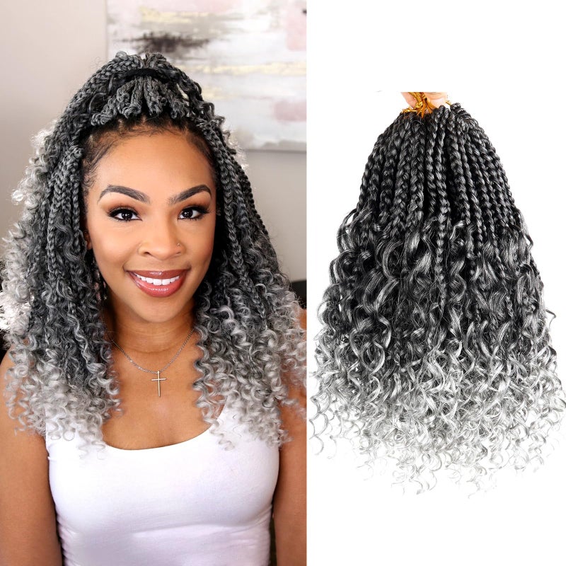 Goddess Box Braids Crochet Hair With Curly Ends 10 Inch Bohomian Box Braids Crochet Braids 8 Packs 3X Crochet Braids Synthetic Braiding Hair Extension for Black Women 10 Inch Pack of 8 TGrey